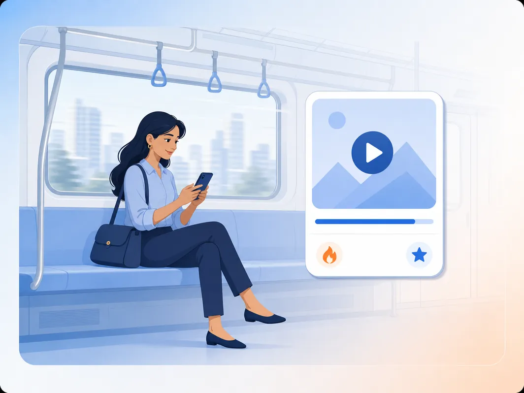 Employee on the metro doing a short lesson in her phone browser