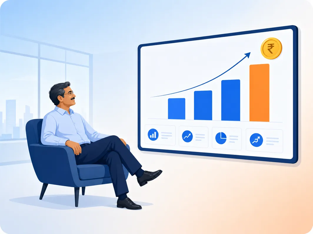 Business owner looking at a dashboard of rising training results in rupees